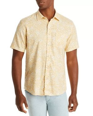Faherty Brand Yellow Breeze Short Sleeve Regular Fit Shirt Men's Size Medium